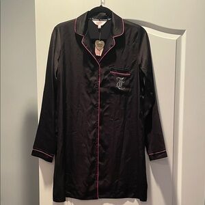 NWT Black Satin Juicy Couture Nightgown with Pink Trim